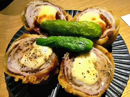 ボリューミーなチーズの豚バラ巻き 豚バラ巻き,豚肉,豚バラの写真素材