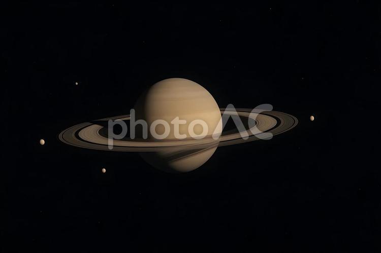 土星と衛星の共演 土星,衛星群,土星環の写真素材