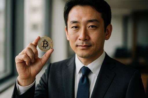 ビジネスマンとビットコインの写真