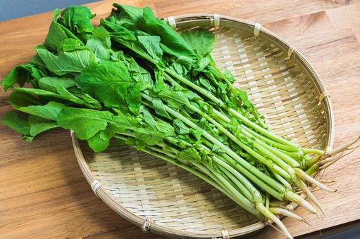 竹ざるに乗った葉大根 大根菜,野菜,葉大根の写真素材