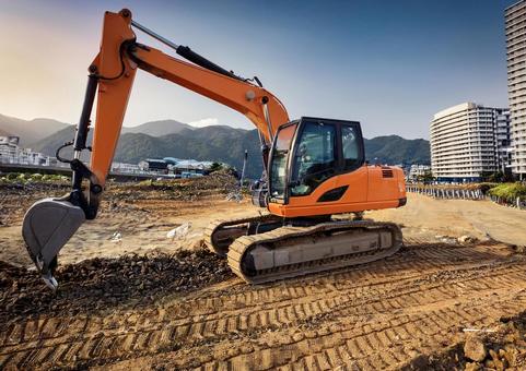 工事現場のショベルカー 工事現場のショベルカーの写真
