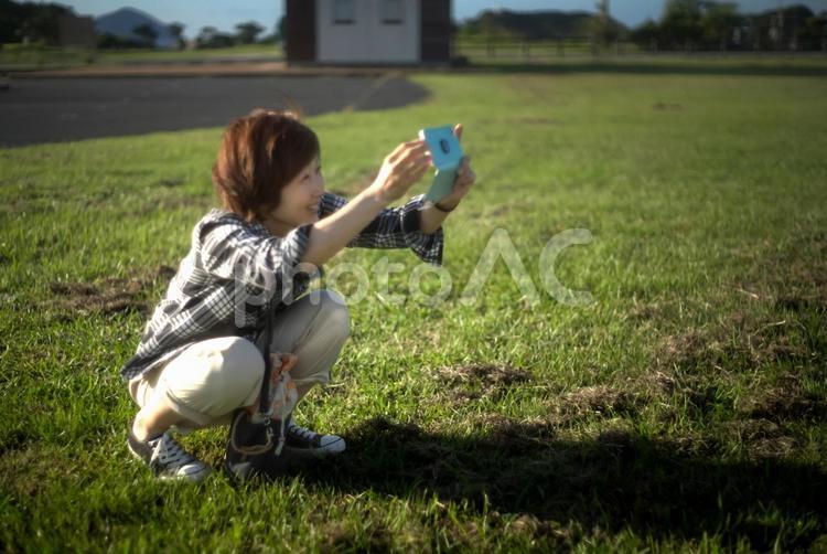 ＜素材＞夜明けの観光地で写真を撮る女性 女性,人物,風景の写真素材