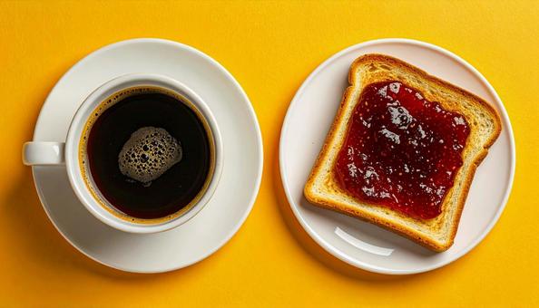 ジャムトーストとコーヒー ジャムトーストとコーヒーの写真