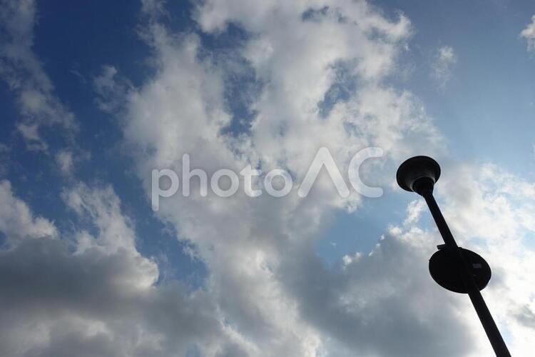 街灯のシルエットと空と雲 空,街灯,青空の写真素材