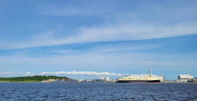 海辺の公園から 海,お台場,船の写真素材