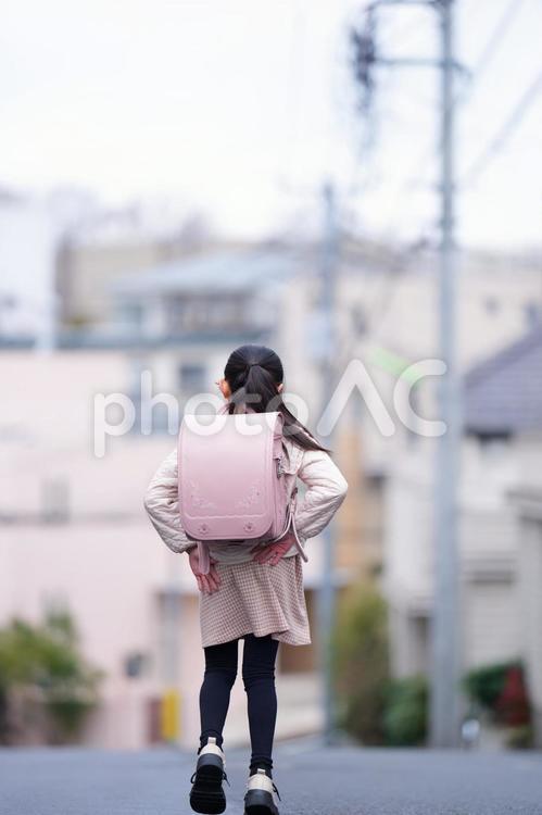 登校する女の子の後ろ姿 女の子,人物,歩くの写真素材