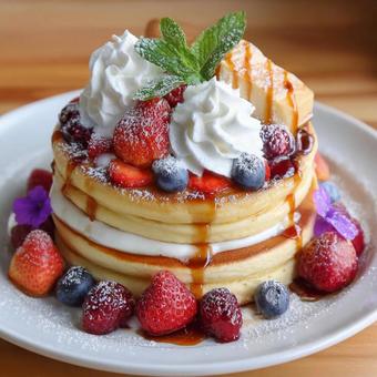 いちごのパンケーキ いちごのパンケーキの写真