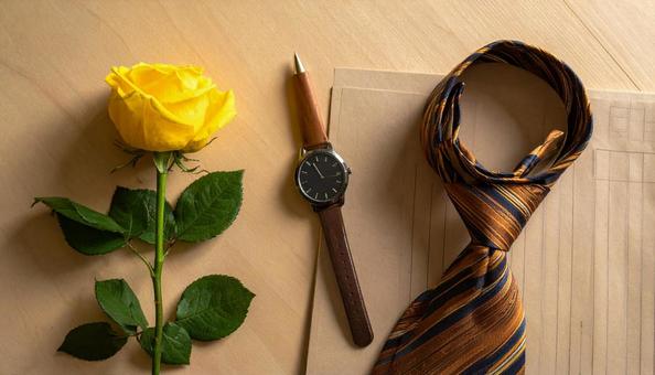 黄色い薔薇と父の日のイメージ 黄色い薔薇と父の日のイメージの写真
