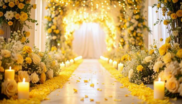 幻想的なパステルイエローのウェディングの写真