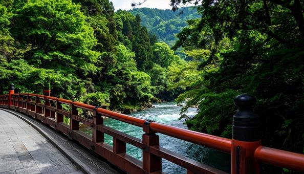 川にかかる橋の欄干 川にかかる橋の欄干の写真