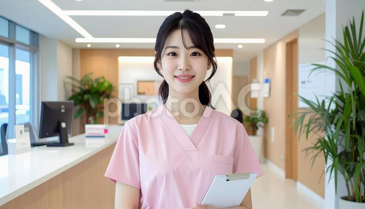 病院の受付をしている笑顔の女性 病院,歯科,医院の写真素材