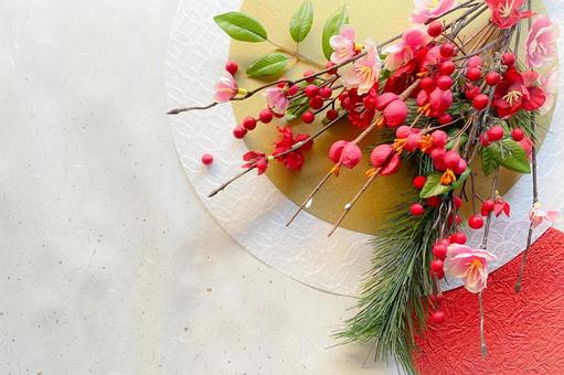正月花飾り お正月,和紙,花の写真素材