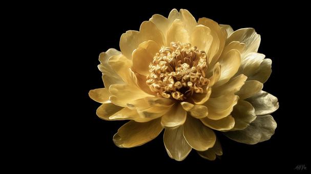 金色の花と黒い背景 金色の花と黒い背景 の写真