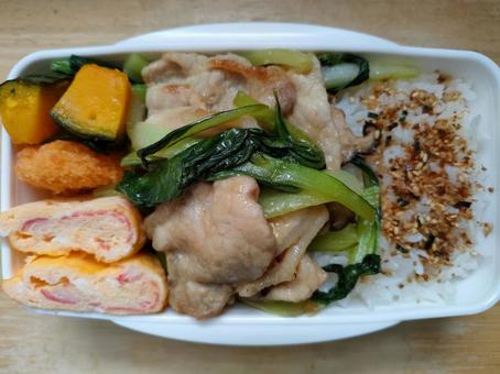 Pork, bok choy, noodle soup and ginger fried bento!, JPG Pork, bok choy, noodle soup and ginger fried bento!, JPG