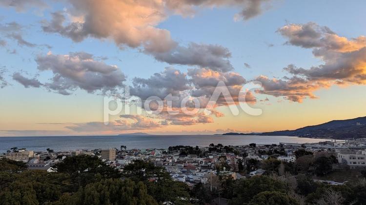 小田原城からの景色　南側　夕焼け 小田原,伊豆半島,真鶴半島の写真素材