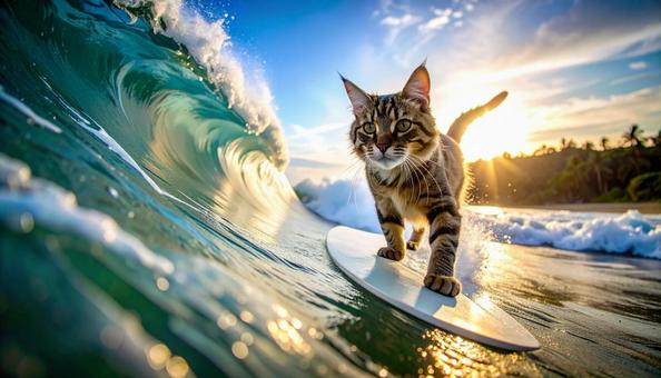 サーフィンをする猫02の写真