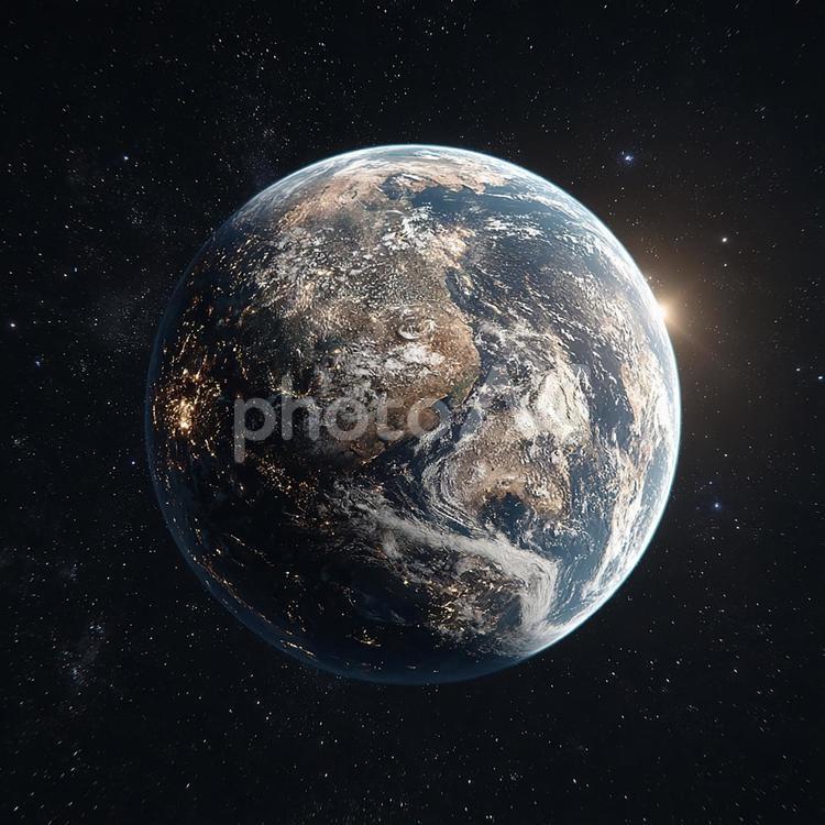 宇宙に浮かぶ美しい地球の全景 地球,宇宙,惑星の写真素材