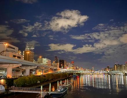 隅田川 夜景 ライトアップ 船着場 隅田川 夜景 ライトアップ 船着場 隅田川,夜,夜景の写真素材