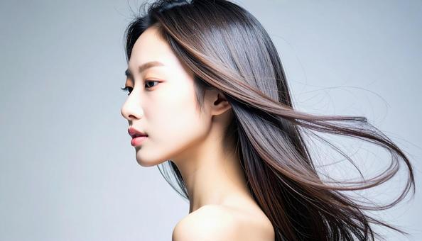 横向きのヘアモデルの日本人女性 横向きのヘアモデルの日本人女性の写真