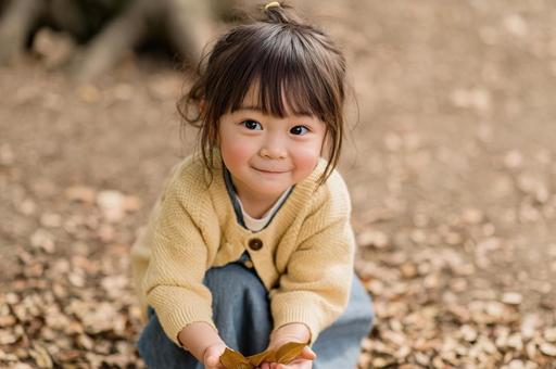 落ち葉を拾う女の子-1 落ち葉を拾う女の子-1の写真