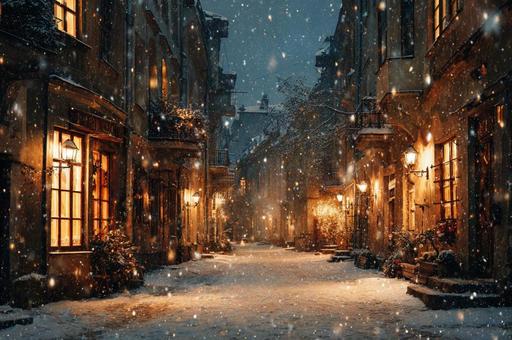 外国の冬の街並みの写真