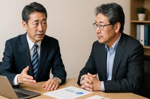 経営相談をする社長と担当者 経営相談をする社長と担当者の写真