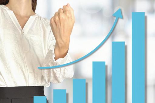 上がるグラフとビジネスウーマン キャリアアップ,女性,上がるの写真素材