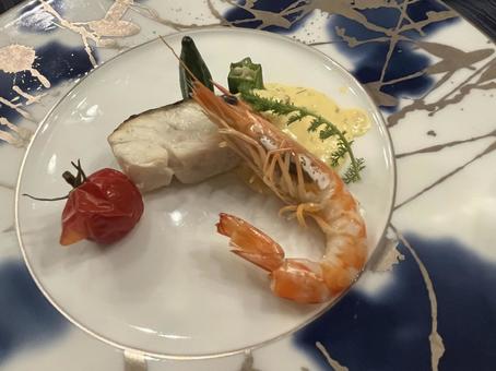 魚料理 魚料理 魚料理,イタリアン,エビの写真素材