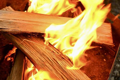 燃えている薪 焚き火,キャンプ,火の写真素材