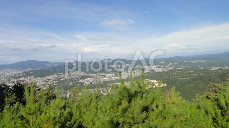 杉と山と町 山,街,町の写真素材