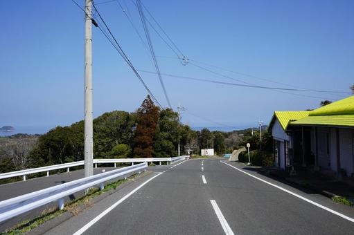 佐賀 呼子 下り坂の道路1 道路,下り坂,坂の写真素材