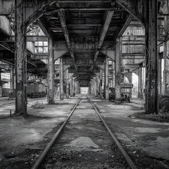 忘れられた線路と放置された倉庫建築 忘れられた線路と放置された倉庫建築の写真