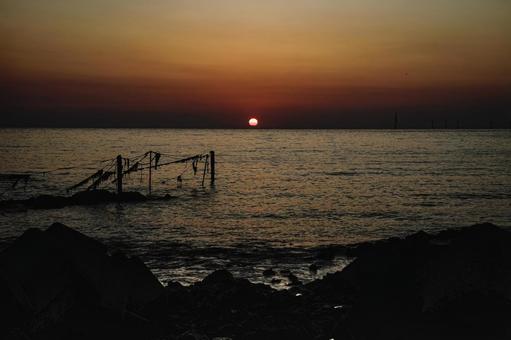 <Material> Sunset beach and tetrapods, JPG