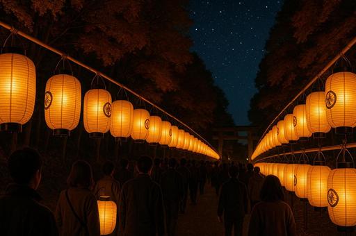 提灯が並ぶ祭りの夜 提灯が並ぶ祭りの夜の写真