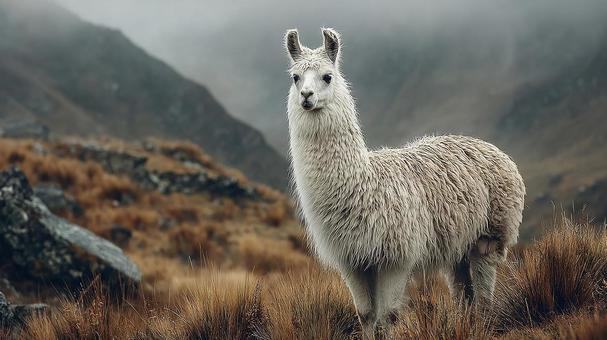 穏やかな表情でカメラを見つめる、アルパカ 穏やかな表情でカメラを見つめる、アルパカの写真