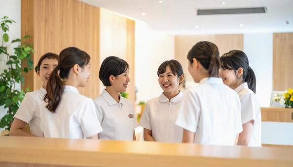 医療事務スタッフによる朝のミーティングの写真