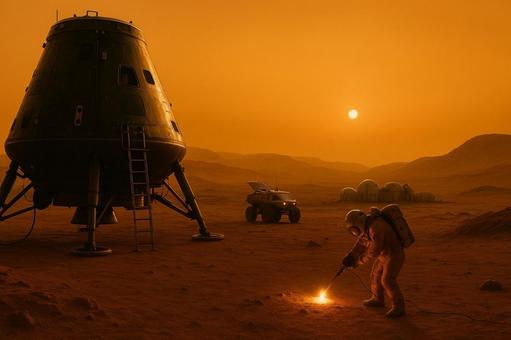 火星で作業:宇宙飛行士、着陸船、探査基地 火星で作業:宇宙飛行士、着陸船、探査基地の写真