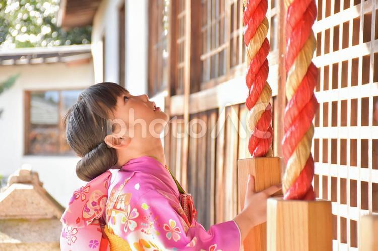 七五三の７歳の女の子 mdfk023,お着物,こどもの写真素材