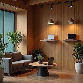 スタンディングデスクのシェアオフィスの写真