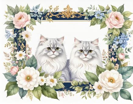 ペルシャ猫と花の額縁 ペルシャ猫と花の額縁の写真