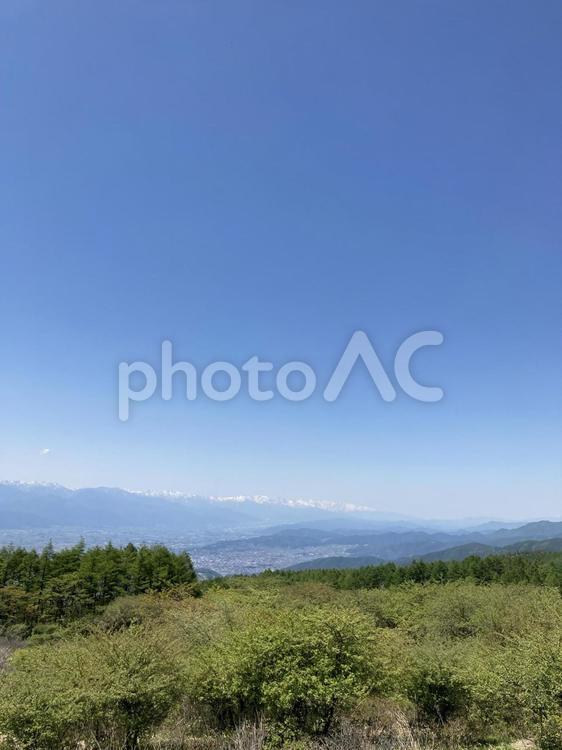 高ボッチから見た北アルプスと安曇野・松本 高ボッチ,高ボッチ高原,高ボッチ山の写真素材