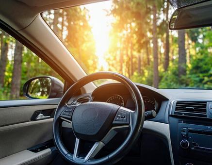 自動車の運転席から見える景色 自動車の運転席から見える景色の写真