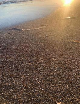 浜辺の夕暮れの写真