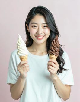 ソフトクリームと女性 ソフトクリームと女性の写真