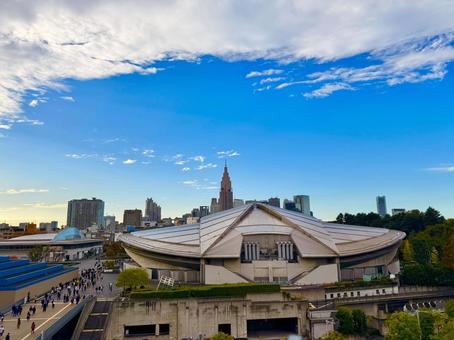 東京体育館とスカイラインとブルースカイ 青空,空,ブルースカイの写真素材