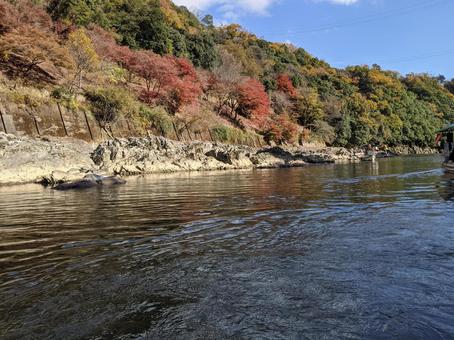 川から見た秋 紅葉,風景,川の写真素材