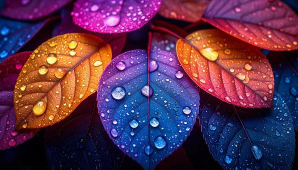 水滴の付いた葉っぱの写真