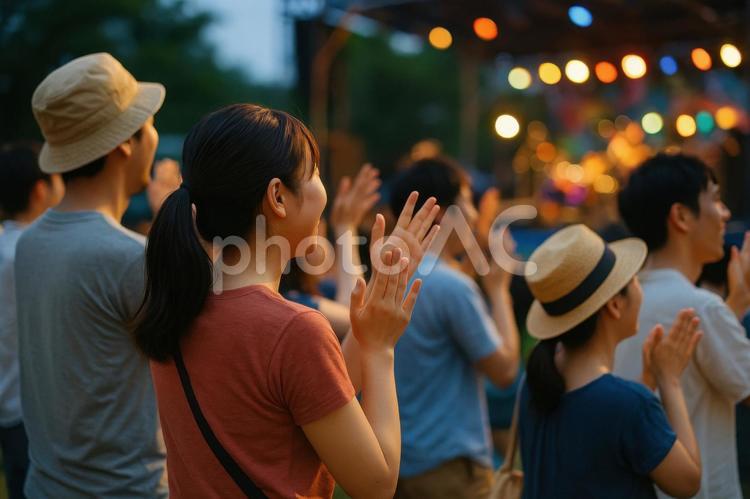 手拍子する観客たち フェス,夏,音楽の写真素材