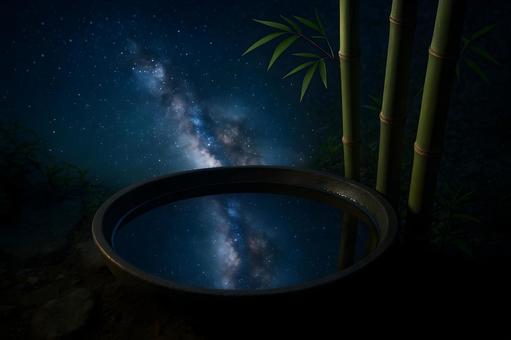 天の川を映す手水鉢 天の川を映す手水鉢の写真