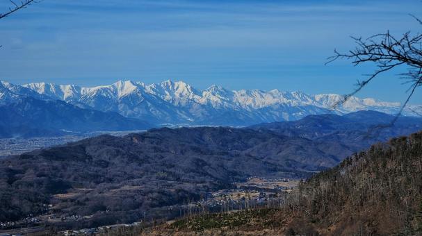 北アルプスの山並み 冬景色,アウトドア,雪の写真素材